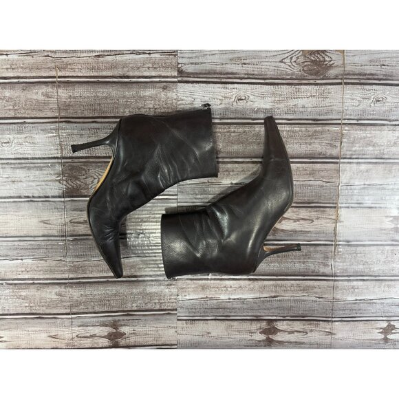 Jimmy Choo Daisy Calf Leather Ankle Boots Heels Sz 37.5 US 7.5 color dark brown - Picture 5 of 10